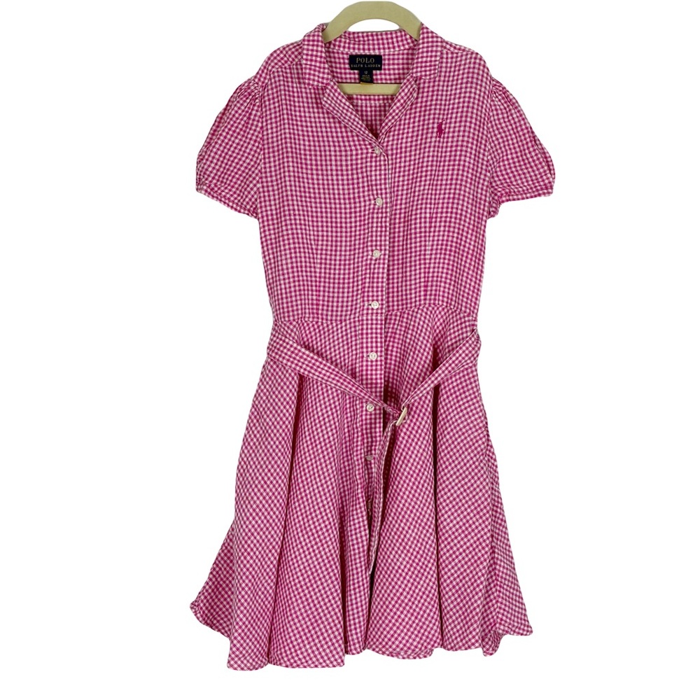 Nwot Polo Ralph Lauren Pink Gingham Linen Dress Girls 12 Country Cottagecore